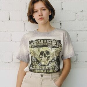 Lynyrd Skynyrd NEW Grey White Bleached Band Tee Skull Graphic Rock TShirt S M XL